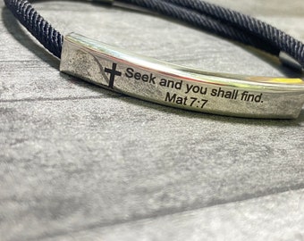 Seek and you shall find. Matthew 7:7, Christian gift jewelry, cross gift, Jesus bracelet, adjustable religious gift idea, bible verse gift