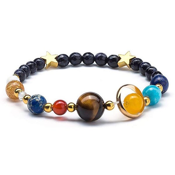 New Handmade Solar System Bracelet Secret Santa Universe Galaxy The Eight Planets Star Natural Stone Bead Bracelets Bangles - USA seller!