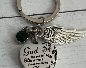 Ashes Urn, Key chain to carry cremains, cremation memorial, urn gift for loss, God has you in His arms, I have you in my heart, urn jewelry