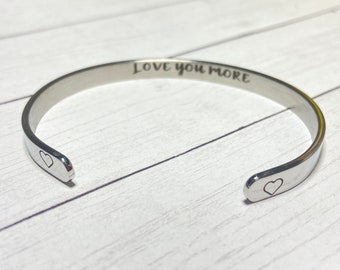 Love you more gift, I love you jewelry, for boyfriend, for girlfriend, for husband, for wife, silver stainless steel bracelet, partner gift