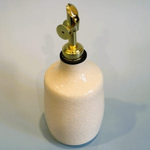 Olive Oil Bottle | Handmade Wheel-Thrown Pottery | Ceramic Oil Cruet | Porcelain with Crackled Snowflake White Glaze | Modern Kitchen Decor
