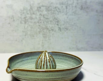 Hand-Thrown Ceramic Citrus Juicer | Rustic Red Clay with Lagoon Glaze | Perfect Lemon Juicer for Kitchen | Functional Art