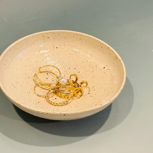 Ceramic Ring Dish | Handmade Wheel-Thrown Speckled Clay with White Glaze | Perfect Gift for Jewelry Lovers