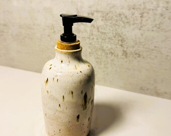 Soap Dispenser | Handmade Wheel-Thrown Bottle with Pump | Cream Glaze | Unique Artisan Kitchen Decor