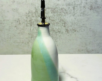 Ceramic Olive Oil Bottle: White and Mint Porcelain Cruet with Gold Pourer