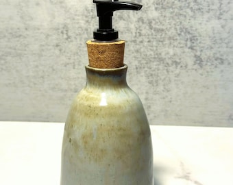Soap Dispenser | Handmade Wheel-Thrown Bottle with Pump | Foggy Gray Glaze on Rustic Brown Clay | Unique Artisan Kitchen Decor