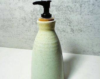 Soap Dispenser | Handmade Wheel-Thrown Bottle with Pump | White Clay with Lagoon Glaze | Unique Artisan Kitchen Decor