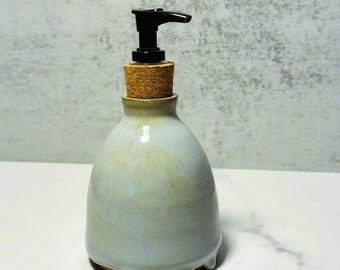 Soap Dispenser | Handmade Wheel-Thrown Bottle with Pump | Foggy Gray Glaze on Rustic Brown Clay | Unique Artisan Kitchen Decor