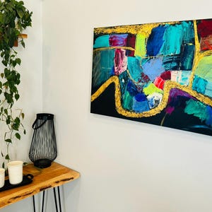 Original Gemälde 24x36 | New Orleans Viertel | Kräftige Farben & Blattgold | Acryl auf Leinwand | Extravagante Wanddekoration