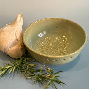 Handcrafted Ceramic Garlic Grater & Herb Stripper Bowl | Mint Green Glaze | Wheel Thrown | Kitchen Tool