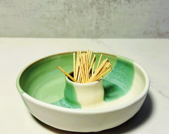 Hand-Thrown Ceramic Snack Bowl: Porcelain with White and Mint Glaze
