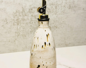 Ceramic Olive Oil Bottle: Trailing Cream Cruet with Gold Pourer