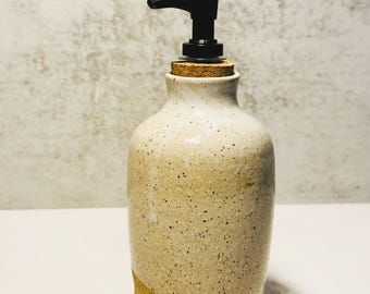 Soap Dispenser | Handmade Wheel-Thrown Bottle with Pump | Speckled White Glaze | Unique Artisan Kitchen Decor