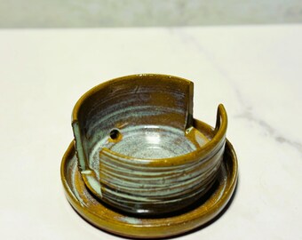 Handmade Ceramic Sponge Holder | Wheel Thrown Red Clay with Cool Mint Glaze | Artisan Functional Kitchen Decor | Modern