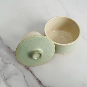 Ceramic Butter Crock - Handmade Wheel-Thrown | White Clay with Light Teal and White Glaze | Artisan Pottery | French Butter Keeper