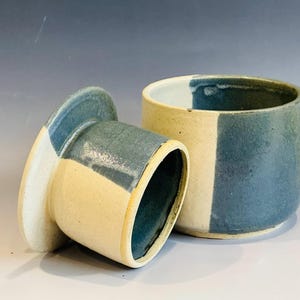 Ceramic Butter Crock - Handmade Wheel-Thrown | Rustic White and Blue Gray Glaze | Artisan Pottery | French Butter Keeper
