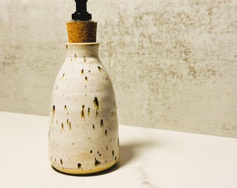 Soap Dispenser | Handmade Wheel-Thrown Bottle with Pump | Cream Glaze | Unique Artisan Kitchen Decor