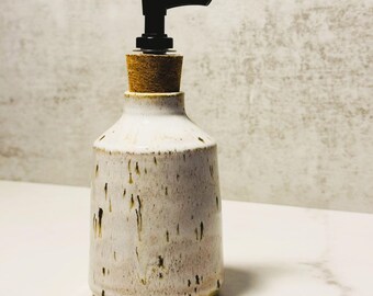 Soap Dispenser | Handmade Wheel-Thrown Bottle with Pump | Cream Glaze | Unique Artisan Kitchen Decor