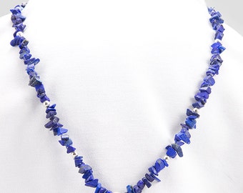 Beautiful Lapis Lazuli and Silver beaded Necklace with Silver Pendant