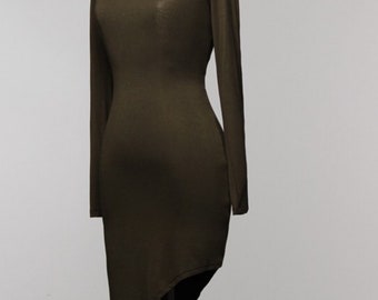 Olive Asymmetrical Crisscross Back Bodycon Top/Dress