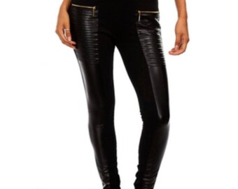 Black leather front pants