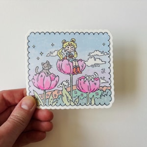 Sailor Anime Sticker | Cute Anime cats | Floral Japanese Girl | Sailor Cartoon | Gift for Shoujo Fan | Gift for Anime Lover