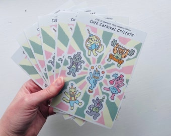 Carnival Animal Sticker Series | Clowncore Waterproof Vinyl Stickers | Carnival Cat Dog |  Gift for Someone who loves Clowns