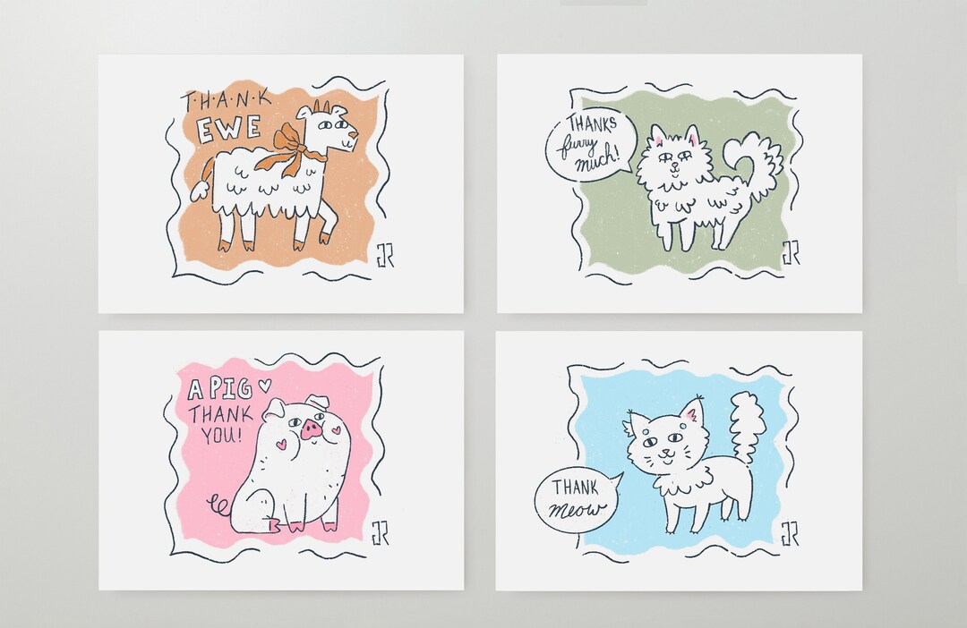 Animal Pun Thank You Cards | Cute Greeting Card Set - Etsy
