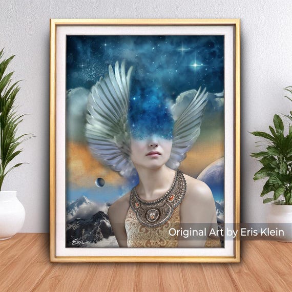 Visionary Wings Fine Art Print - inspired by dreams, angels, Valkyries and the celestial realm. Divine feminine, spiritual painting
