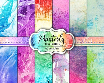 PAINTED TEXTURES: Digital Papers with Painterly Textures, Paint Splash, & Watercolor Textures for use in Digital Collage, Scrapbooks, etc