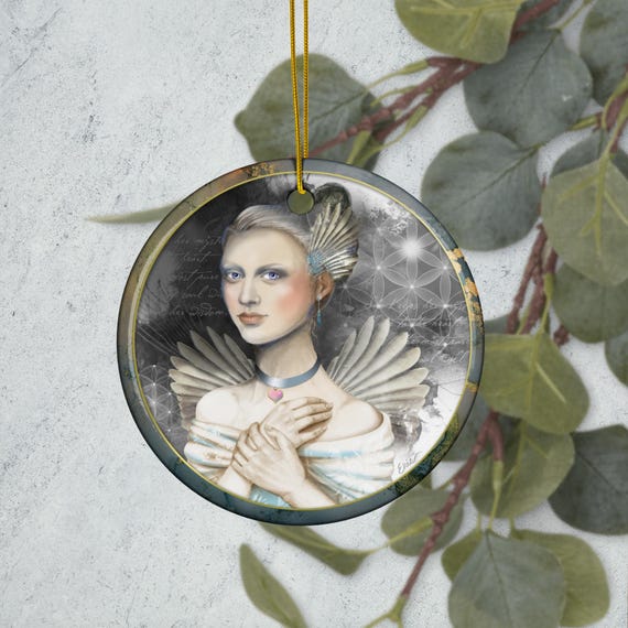 Angel Ornament: ceramic hanging decoration, spiritual, inspirational gift, hang on a Christmas tree or place of interest