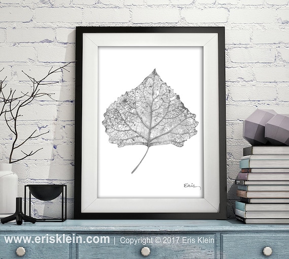 Black and White Aspen Leaf Print: Neutral Minimalist Wall Art