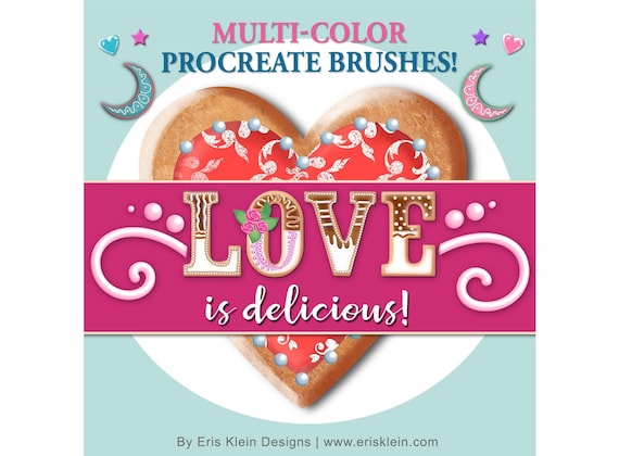 3-D Dessert Heart Stamps! Dual-Color Procreate Brushes! Frosting Lettering, Candy Hearts, Cake Decorating, Valentines, Mothers Day, Weddings