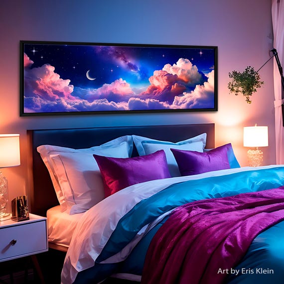 Celestial Clouds Canvas Art: Sunset Sky, Galaxy Moon Print