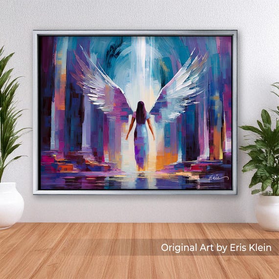 Walking Into the Light, Fine Art Print: inspirational spiritual angel wings woman wall art painting