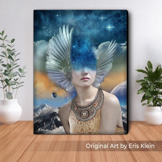 Visionary Wings, Canvas Print - inspired by dreams, angels, Valkyries, celestial realm. divine feminine, spiritual wall art (unframed)