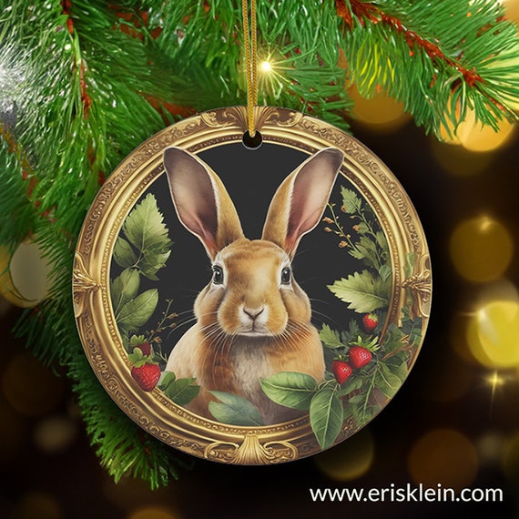Woodland Rabbit, Ceramic Ornament: a forest animal spirit guide, for nature lovers, holidays or Christmas gifts