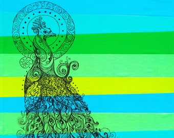 Chine-Collé - Peacoige - Peacock - Celtic - Mythology Fine Art - Peacock Art - Original Etching 16x20
