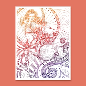 Sagitario - Impresión Giclee de 5x7 pulgadas - Zodíaco - Horóscopo - Bellas Artes - Centauro - Astrología - Signo de fuego - Regalo - Decoración - Obra de arte