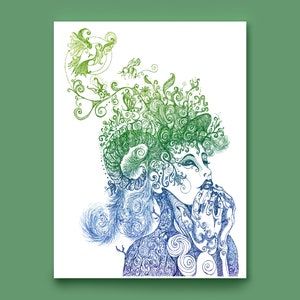 Mother Earth - 5x7 inch Giclee Print - Mother Nature - Fine Art - Etching Print - Woman - Sacred Feminine - Wall Decor