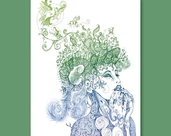 Mother Earth - 5x7 inch Giclee Print - Mother Nature - Fine Art - Etching Print - Woman - Sacred Feminine - Wall Decor