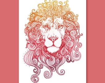 Lion - Leo - 5x7 inch Giclee Print - Zodiac - Astrology -  Mythology - Animal Art - Fine Art - Wall Decor
