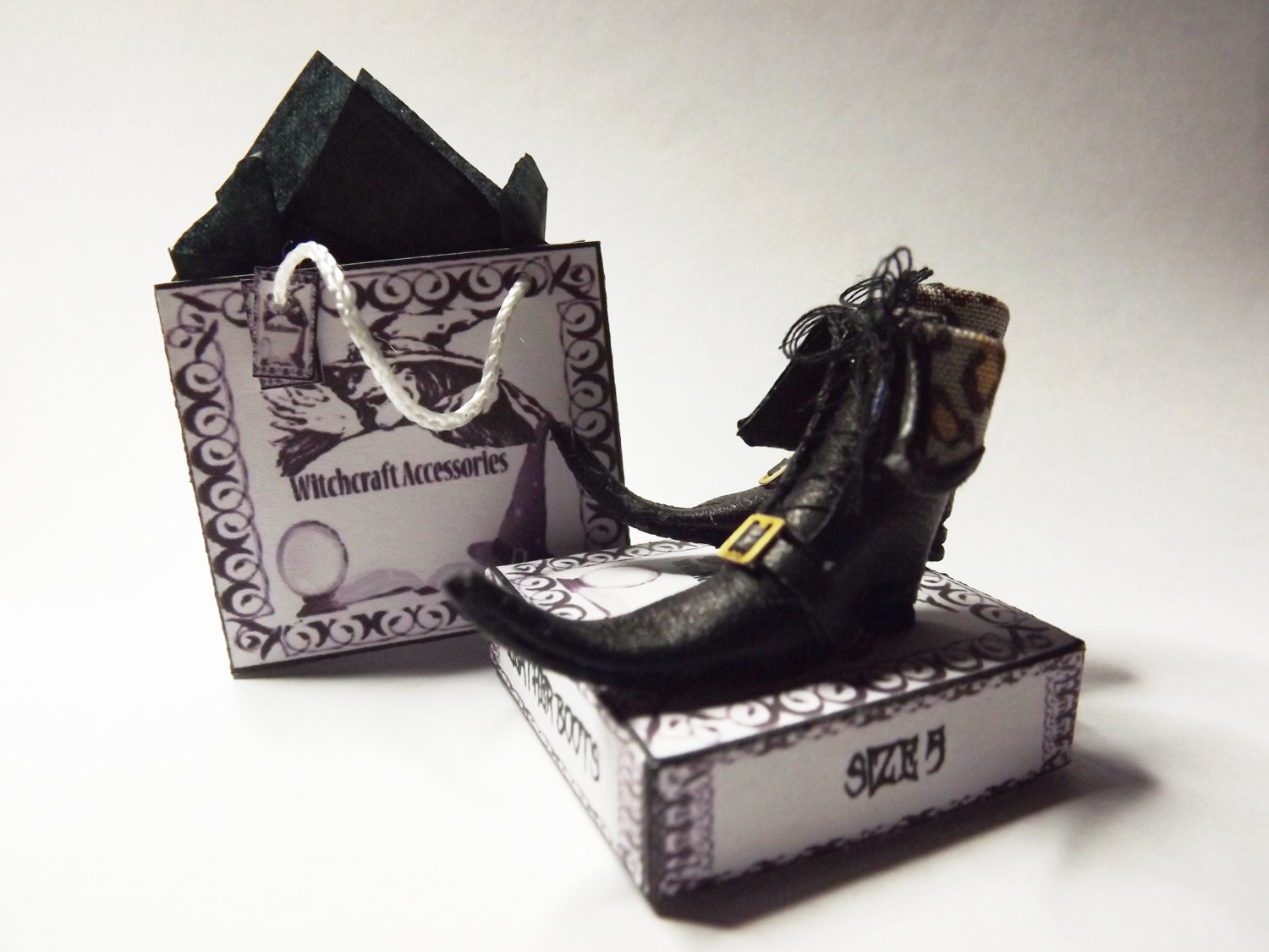 Dollhouse Miniature Black Leather Witch Boots Handcrafted by Dolls Cobbler Dollhouse Miniature Black Leather Witch Boots Handcrafted by Dolls Cobbler