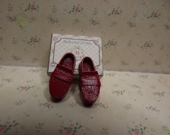 1/12th Scale Miniature Mens Red Leather Loafer Shoes