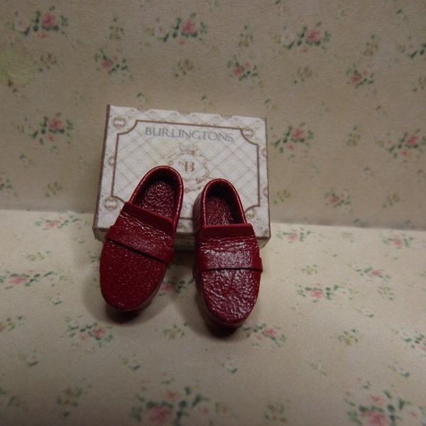 1/12th Scale Miniature Mens Red Leather Loafer Shoes
