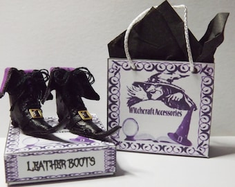 Dolls House Miniature Leather Witch Boots in 1/12th Scale