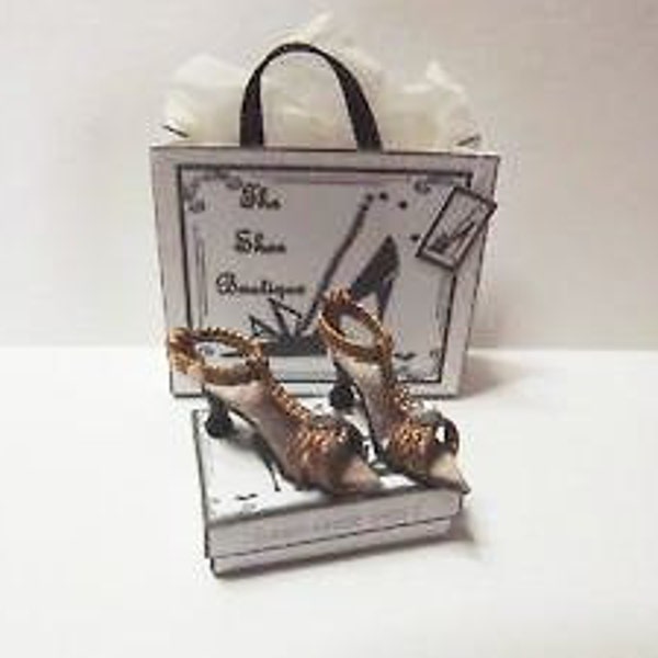 Handmade Miniature Brown Silk Sandal Dolls House Shoes in 1/12th scale collectors item