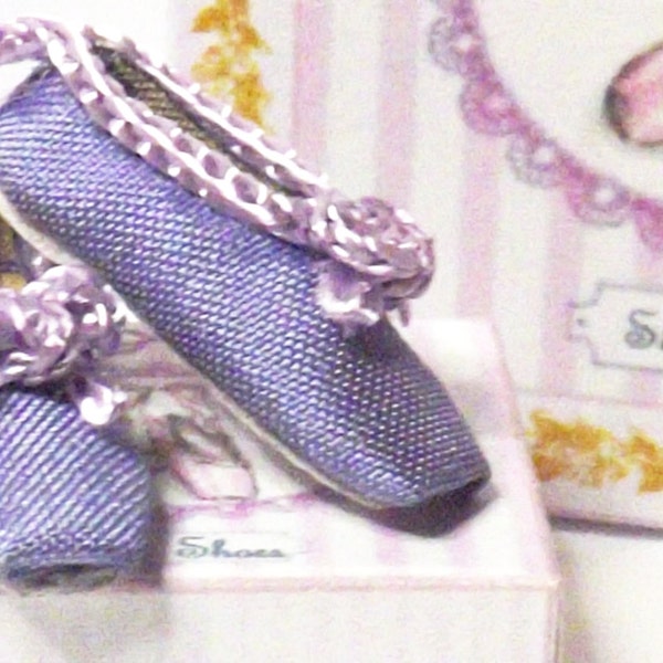 Handmade Miniature Lilac Silk Dolls House Ballet Shoes