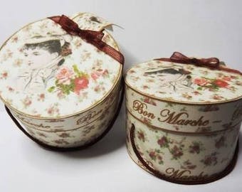 2 Floral Vintage lady Hat Boxes Dolls House Miniature Kit