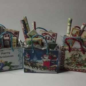 3 Filled Christmas Gift Bags Doll House Miniature Kit